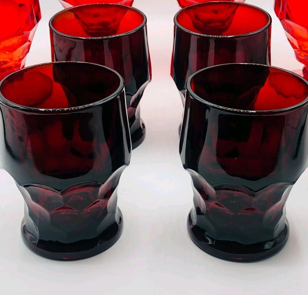 Vintage Georgian Ruby Red Honeycomb Glass Tumblers Set of 6 Drinking Glasses